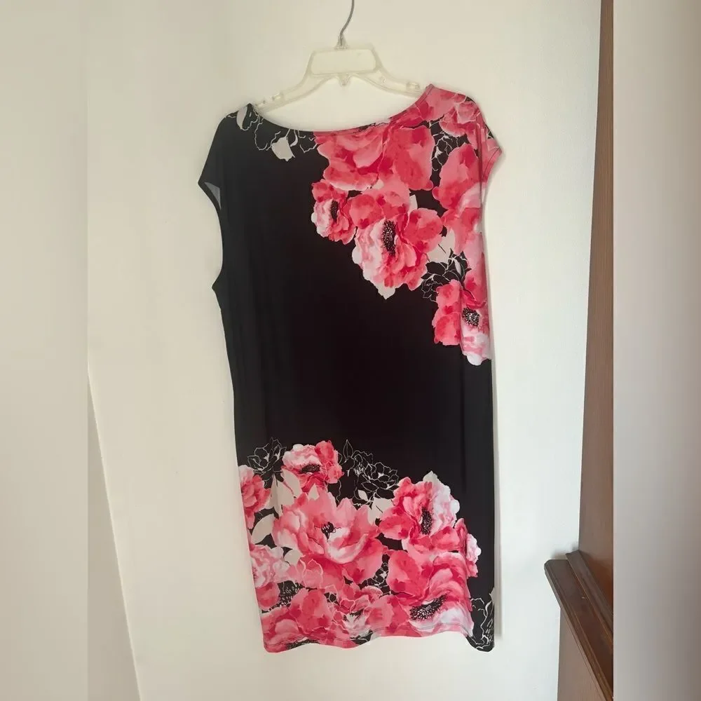 Chico's Black Pink Floral Short Sleeve Shift Dress Chico's Size 3 - Picture 12 of 12